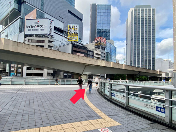 ⑤大きな歩道橋に出るので、右方向に進みます。